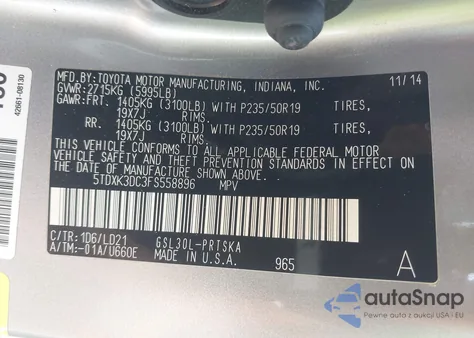 2015 Toyota Sienna Sport from USA, damaged, VIN 5TDXK3DC3FS558896